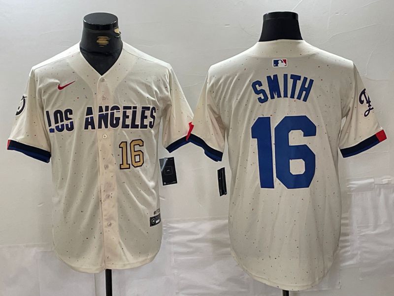 Men Los Angeles Dodgers #16 Smith Cream Fashion Nike Game MLB Jersey style 4->los angeles dodgers->MLB Jersey